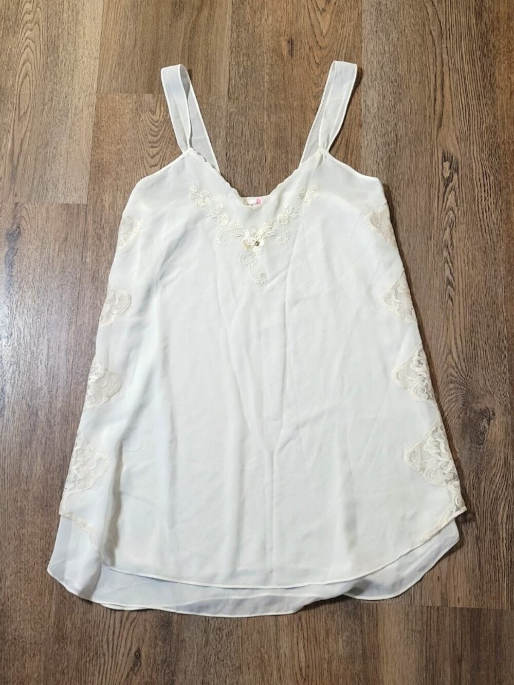 Maidenform Vintage Ivory Lace Trim Slip Dress Lingerie Womens Medium Boho Fairy